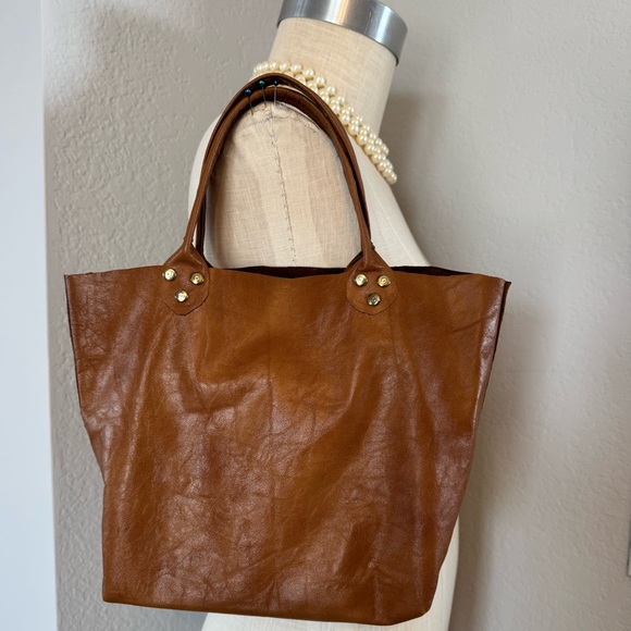Primative Leather Tote Folds Flat Light 12”x9”x8” - Picture 1 of 10